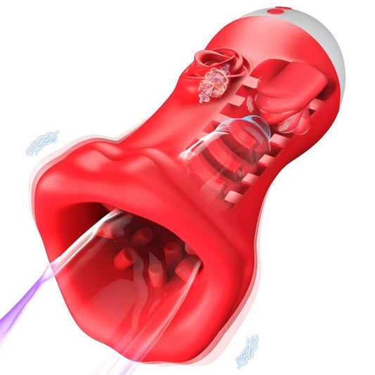 4 IN 1 Electric Masturbator Penis Trainer Vibrator with 10 Licking & 10 Vibrating Modes