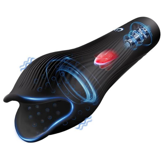 Electric Penis Trainer Vibrator Masturbator with 10 Vibrating & Tongue Teasing Modes