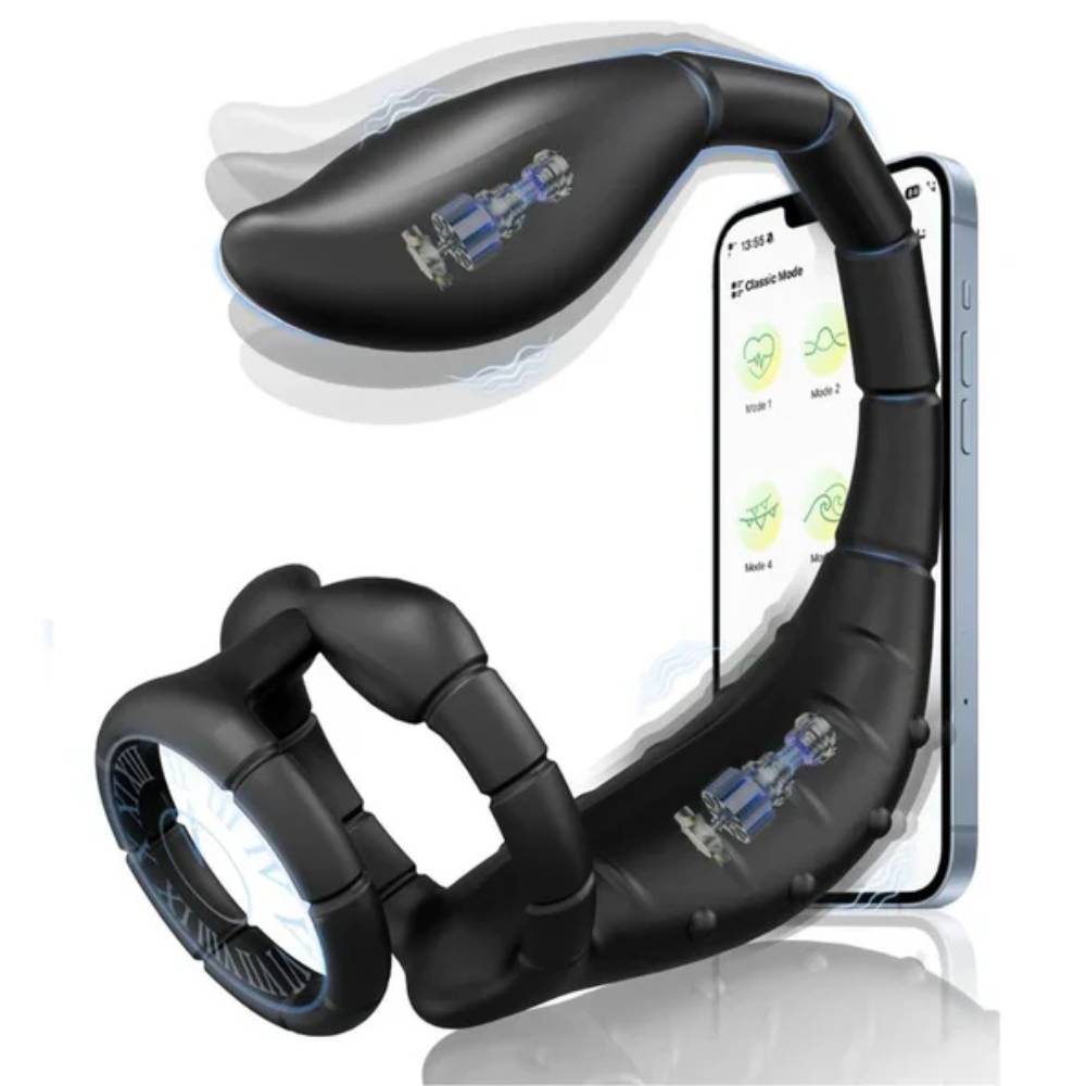 Dual Penis Ring Prostate Massager Anal Vibrator Butt Plug with 9 Vibration Modes