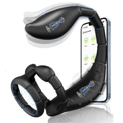 Dual Penis Ring Prostate Massager Anal Vibrator Butt Plug with 9 Vibration Modes