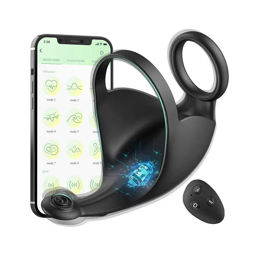 App-controlled Cock Ring Penis Trainer Vibrator Testicle Stimulator with 9 Vibration Modes