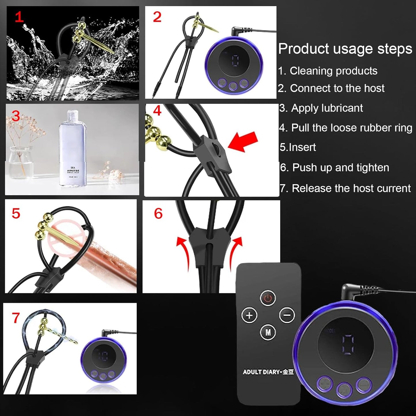 Electric Shock Cock Ring Plug Kit SM Male Chastity Cage Expander