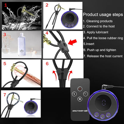 Electric Shock Cock Ring Plug Kit SM Male Chastity Cage Expander