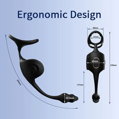 3 in 1 Anal Testicle Vibrator Penis Ring Prostate Stimulator Massager with 9 Vibration Modes