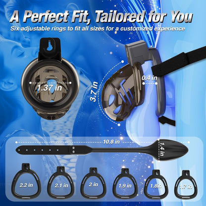 App-controlled Chastity Cage Strap Penis Trainer Sleeve with 6 Sizes Rings