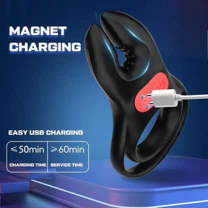 Double Cock Ring Penis Trainer Vibrator Stimulator with 10 Vibration Modes