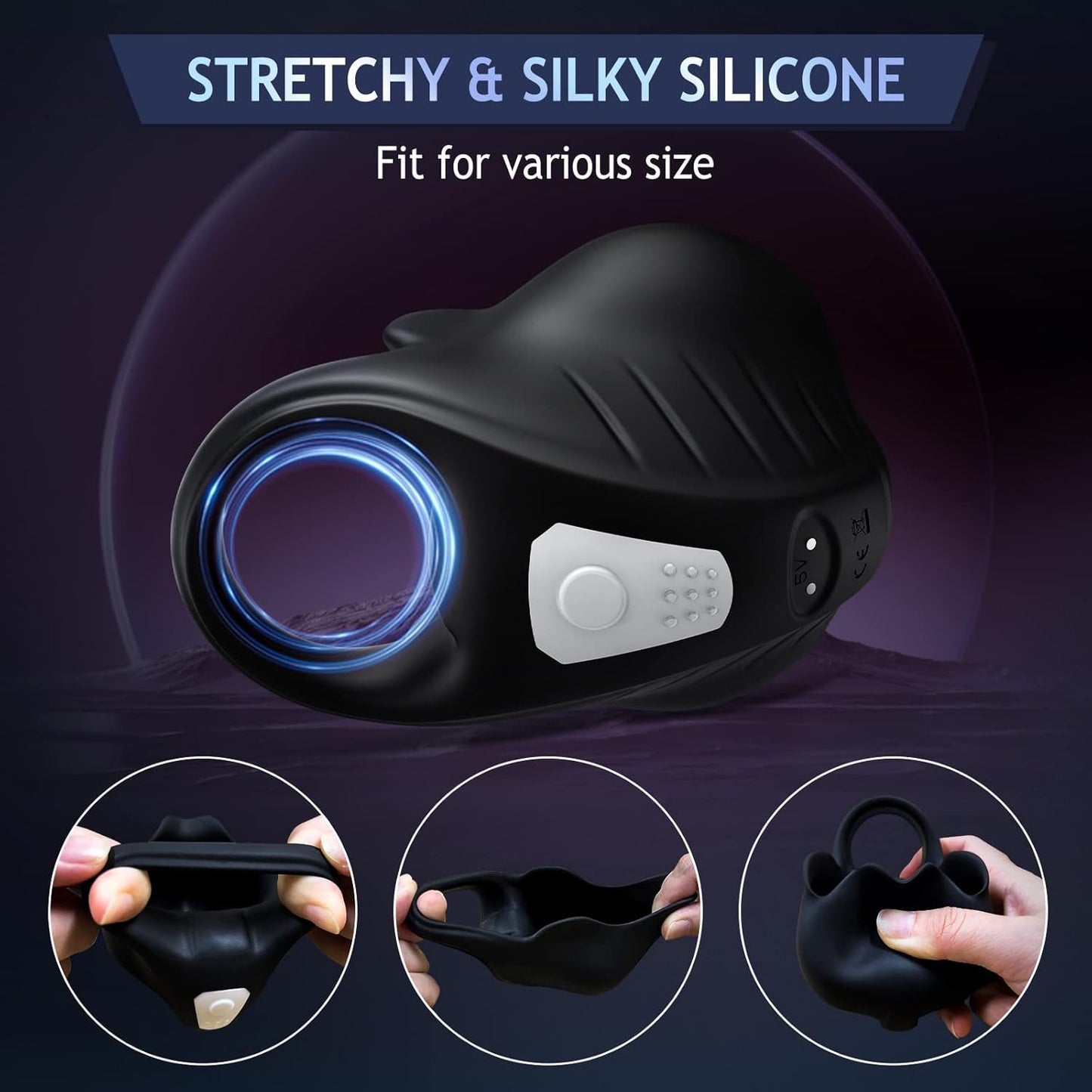 Full Wrapped Cock Ring Penis Trainer Vibrator Testicles Stimulator with 7 Vibrations Modes