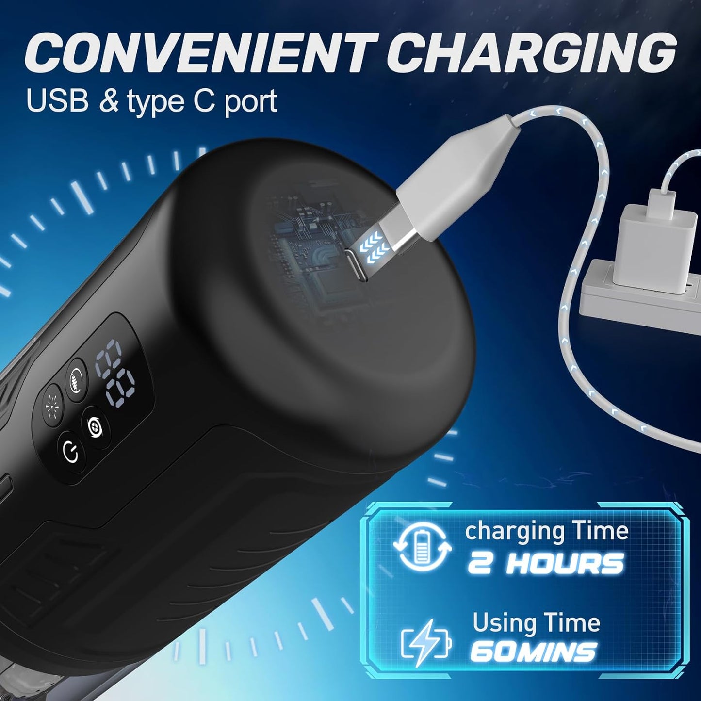 LCD Display Automatic Masturbator Penis Pump with 7 Licking Vibrating Rotating Thrusting