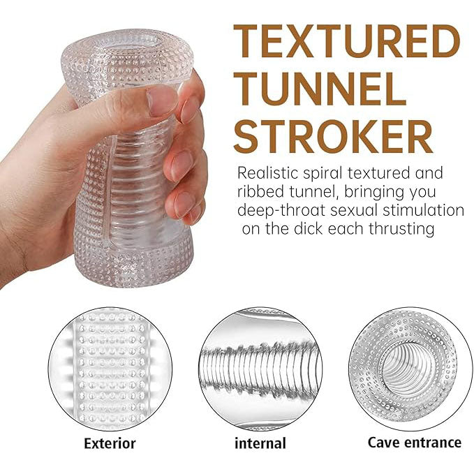 Transparent Portable Pocket Pussy Stroker Male Masturbator with Textured Sleeve