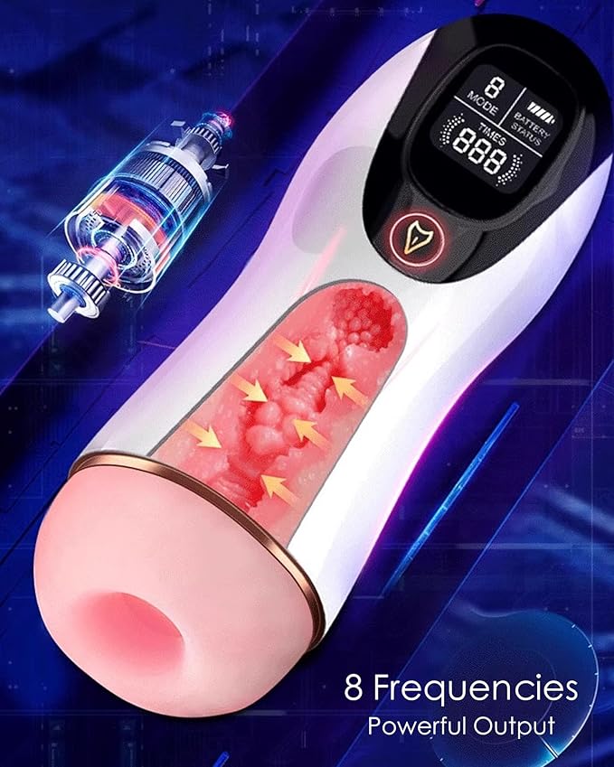 Realistic Vibrating Stroker Male Masturbator with LCD and 8 Vibration Modes