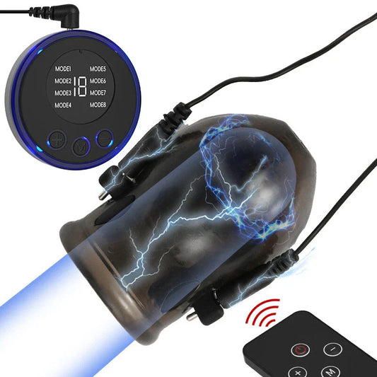 E-stim Glans Sleeve Penis Trainer Set with 8 Electric Shock Modes
