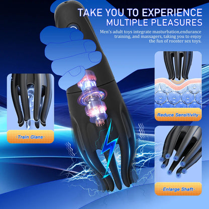 Intelligent Electric Shock Penis Vibrator Glans Trainer with 10 Vibration & 6 Shock Modes